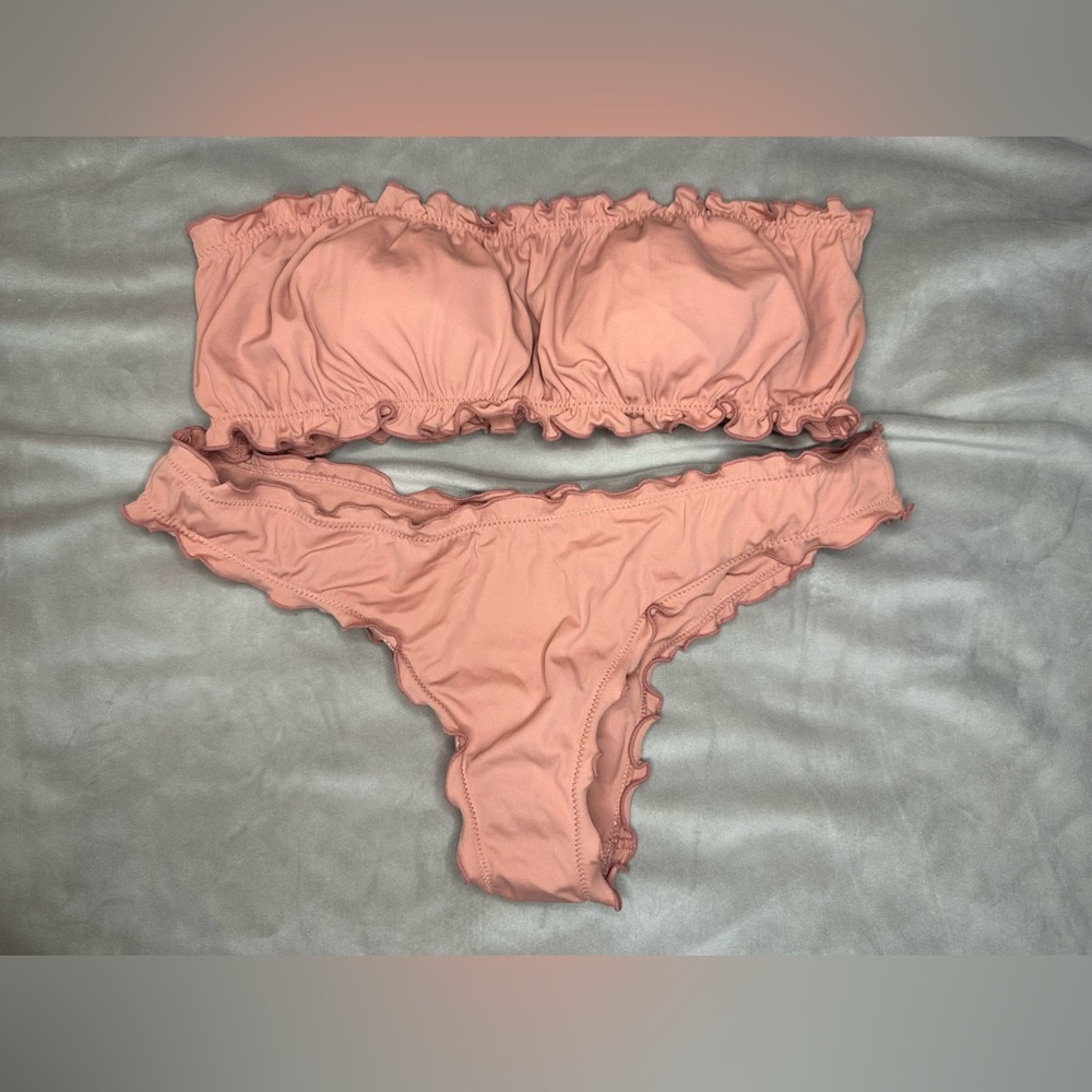 LA Hearts Women’s Ruffle Bandeau Bikini Set - Dusty Rose